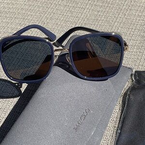 Jimmy Choo Blue and Gold Square Sunglasses with Gold Glitter